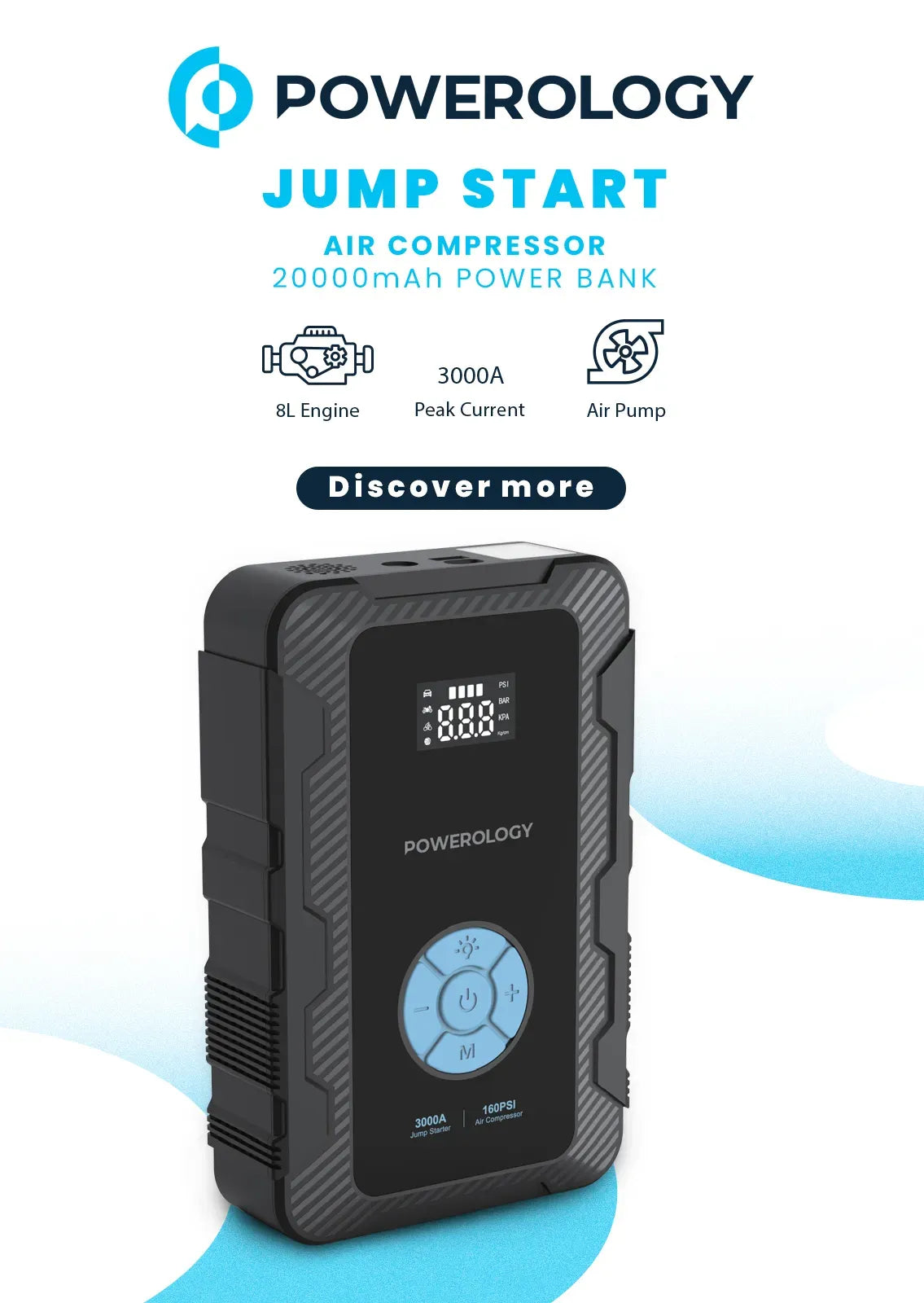 Powerology 20000 m Ah Power Bank Jump Start Air Compressor - Black – image 5