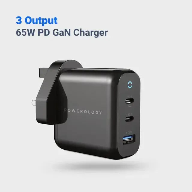 Powerology 3 Port 65w Gan Charger with PD Uk Black – image 7