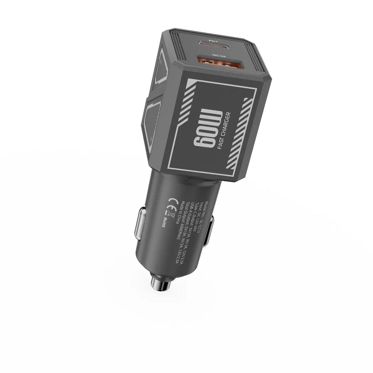 Green Lion Dual Volt Car Charger PD+QC 60 WCto C 1 m Cable - Gray – image 2
