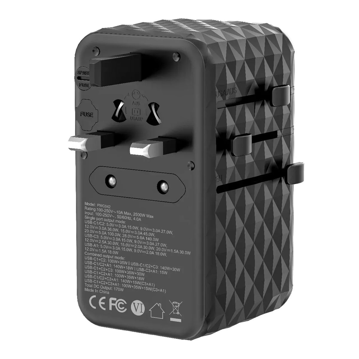 Powerology Gan 170w Universal Charger with 4 Ports Fast Charging AC Black – image 11