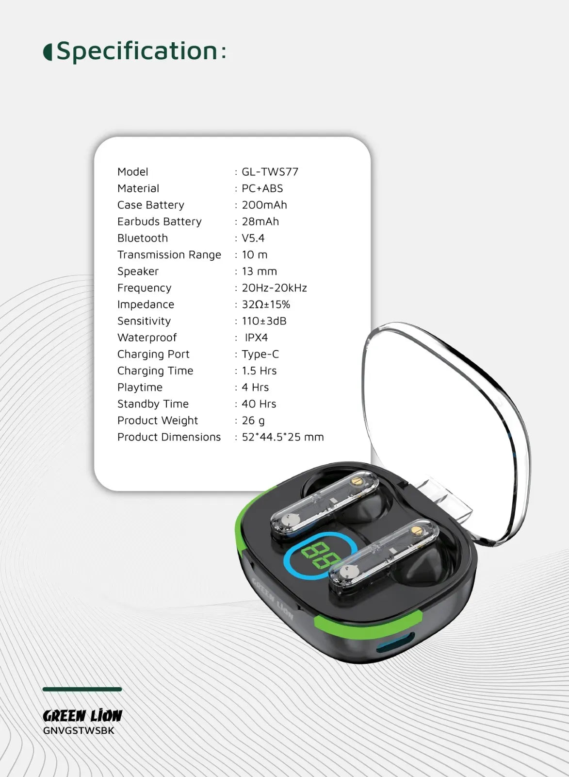 Green Lion Vegas True Wireless Earbuds Black – image 2