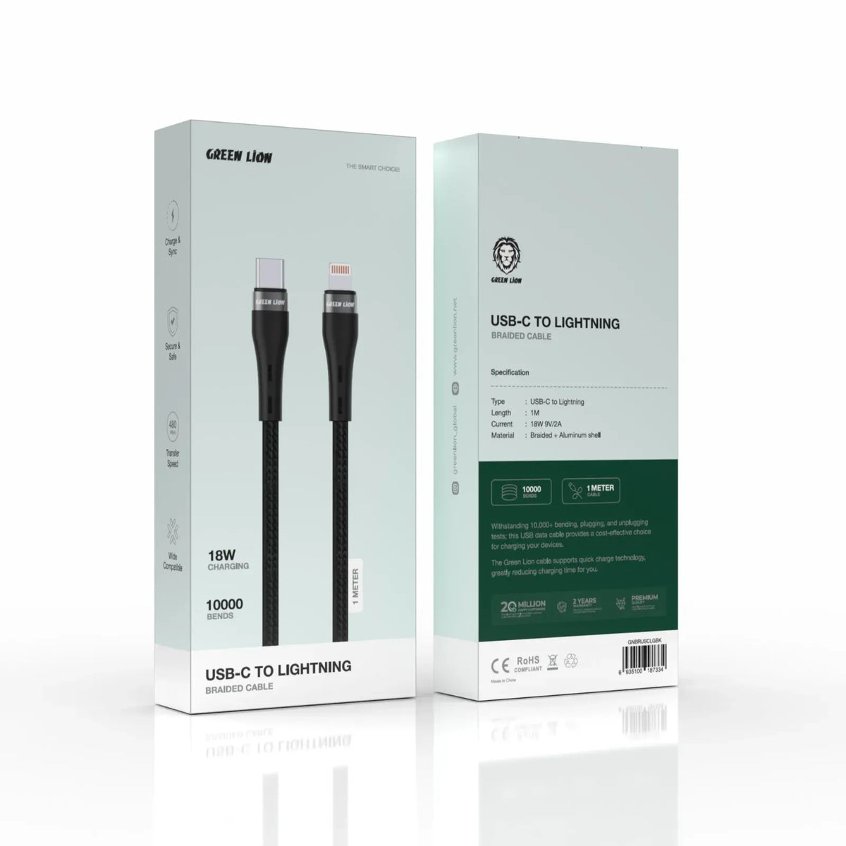 Green Lion USB C to Lightning Braided Cable Black – image 2
