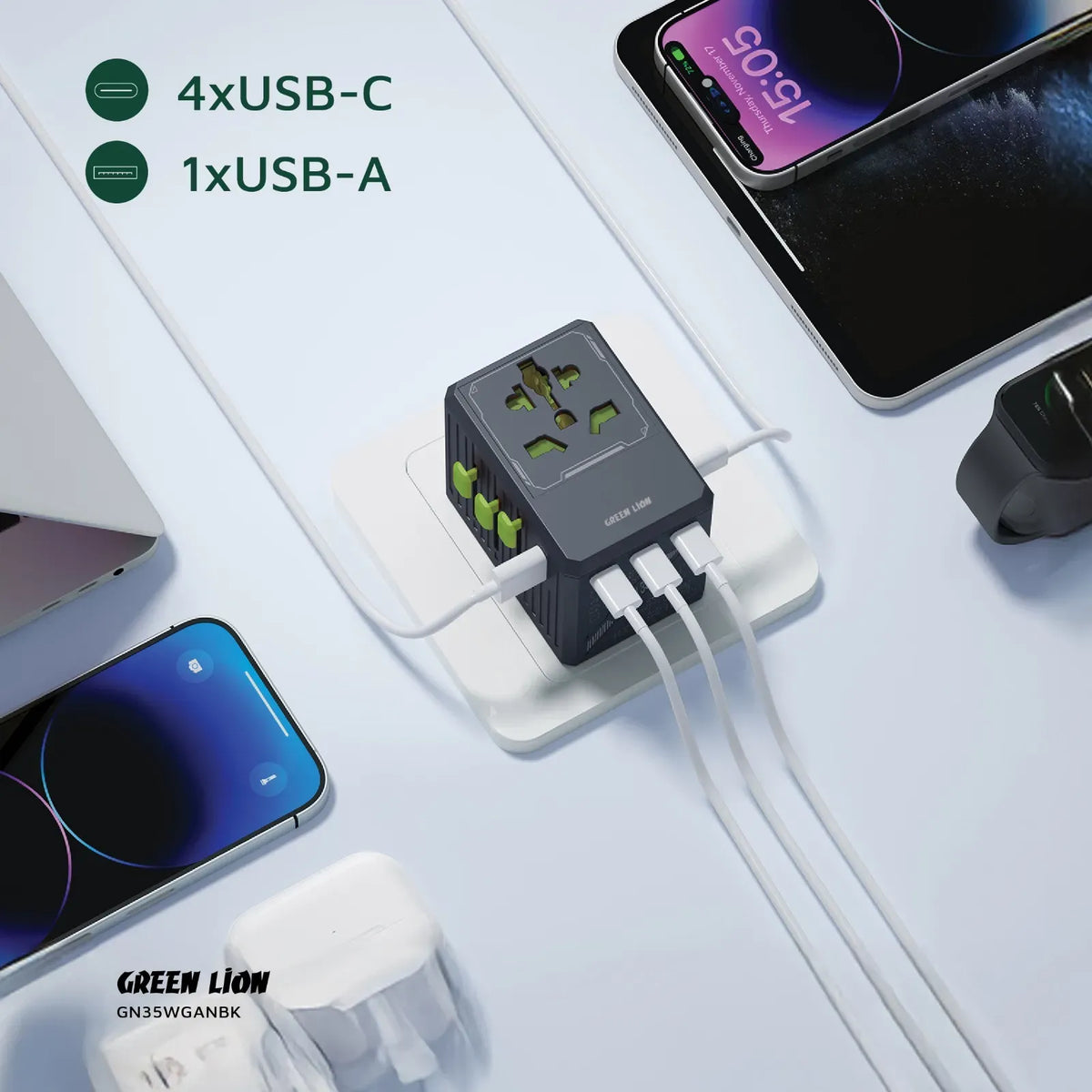 Green Lion Gan Adapter 35w 6 in 1 2 in 2 Cable Black – image 9