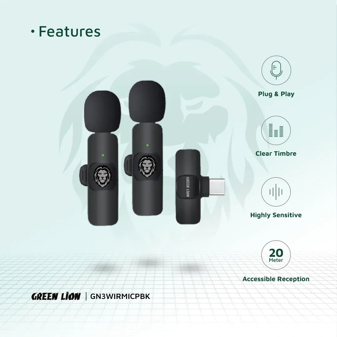 Green Lion 3 in 1 Wireless Microphone Black – image 8