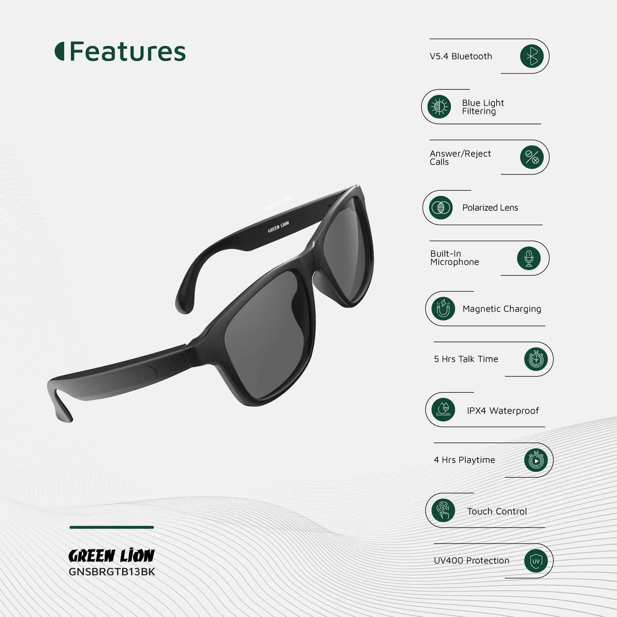 Green Lion Sydney Smart Glasses Black – image 3