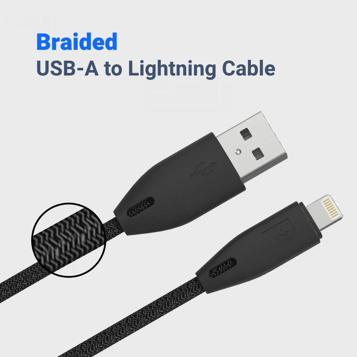 Powerology Braided USB-A to Lightning Cable - Black – image 4