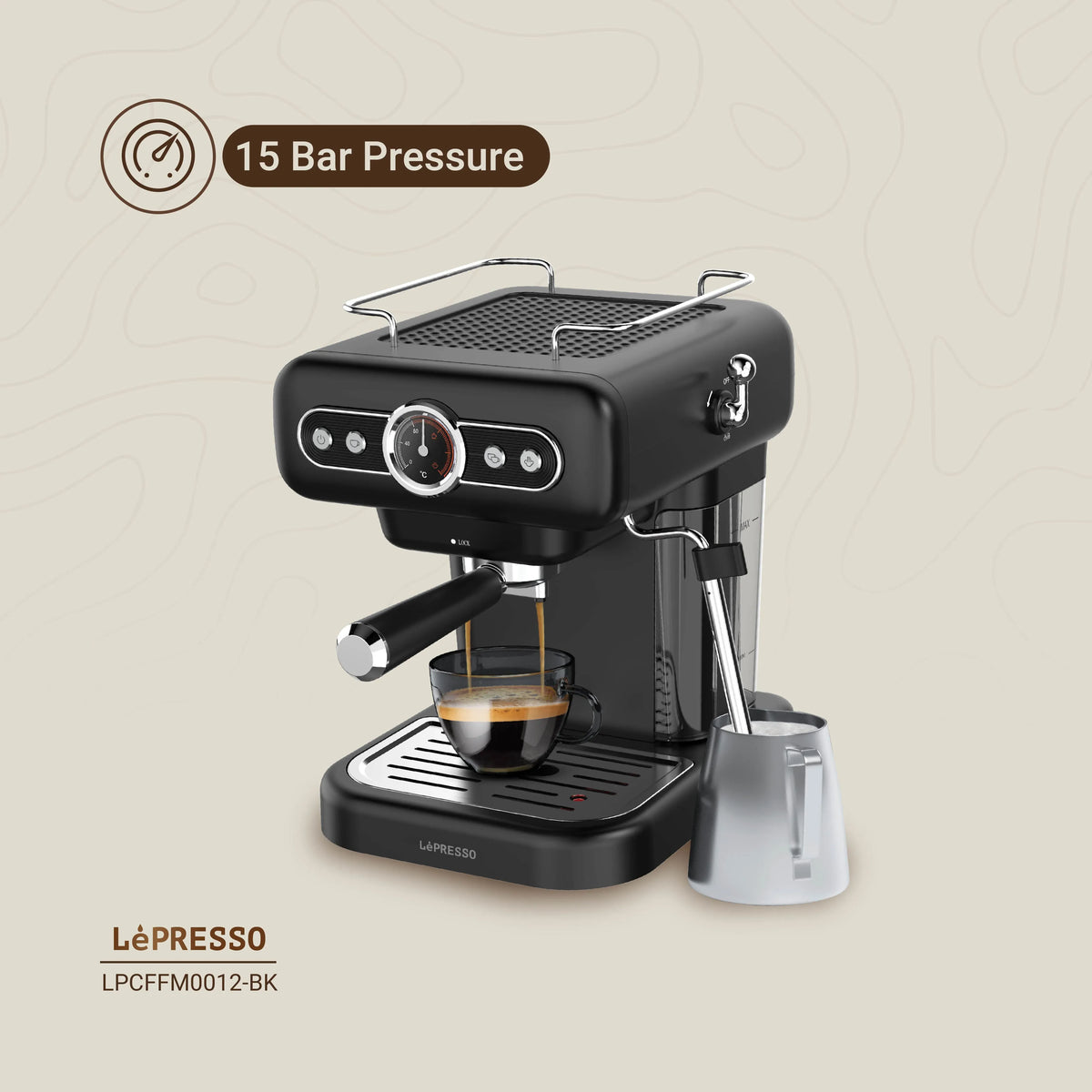 LePresso Retro Espresso Machine Boiler Gauge And Milk Steamer - Black – image 8