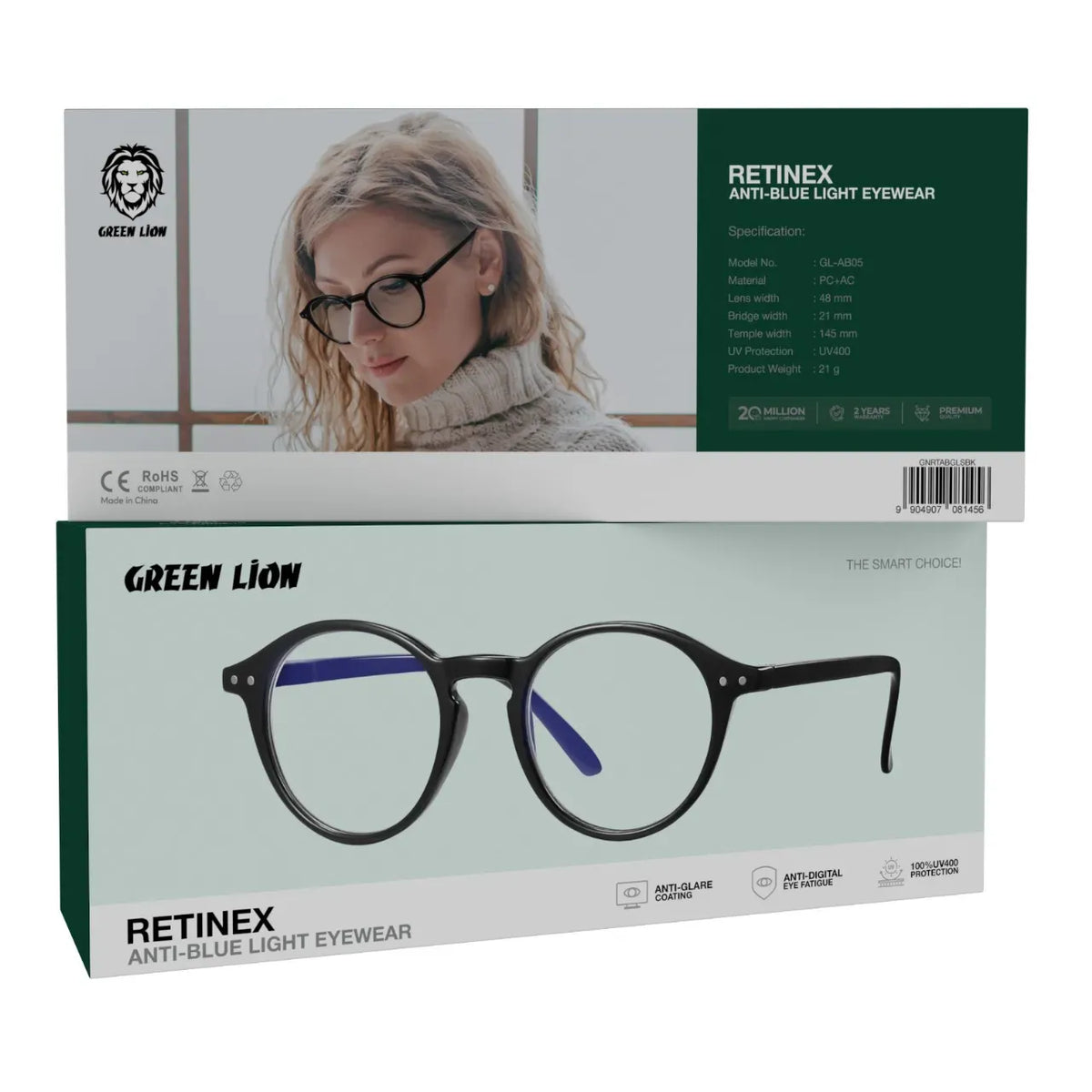 Green Lion Retinex Anti Blue Light Eyewear Black – image 8
