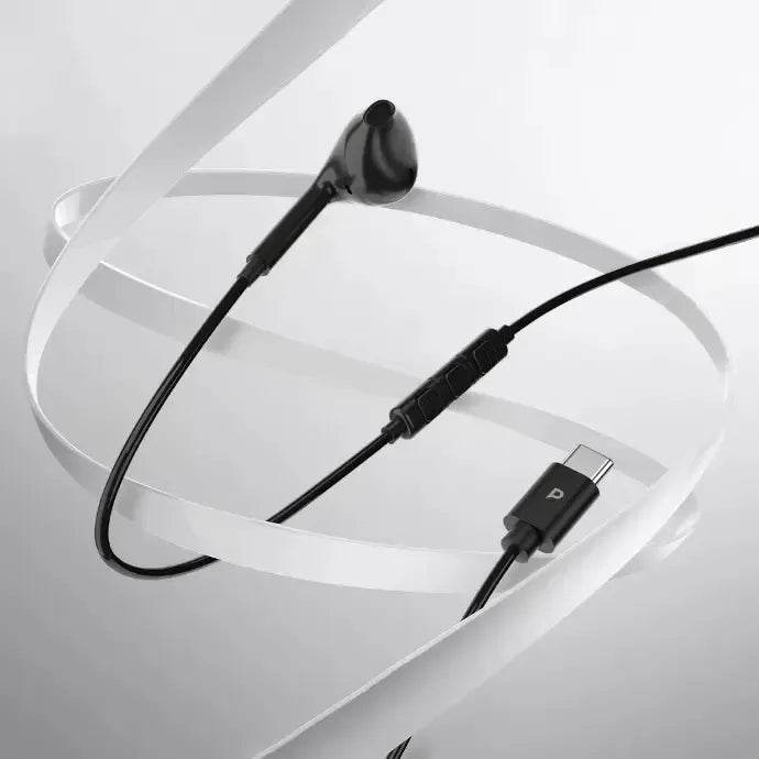 Powerology Type-CConnector Mono Earphone (1.2 m/4 ft) - Black