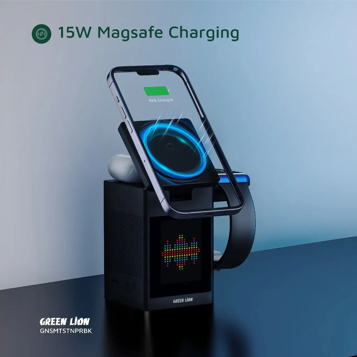 Green Lion Smart Station Pro LCD Display Wireless Charger with Speaker Black – image 12