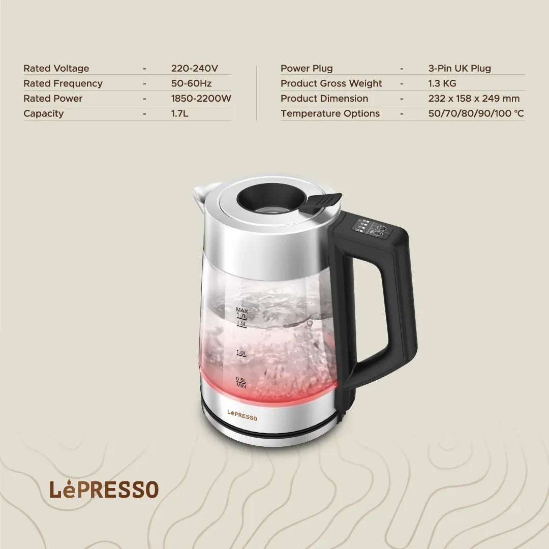 LePresso Multi Temperature Illuminated Glass Kettle Black – image 3