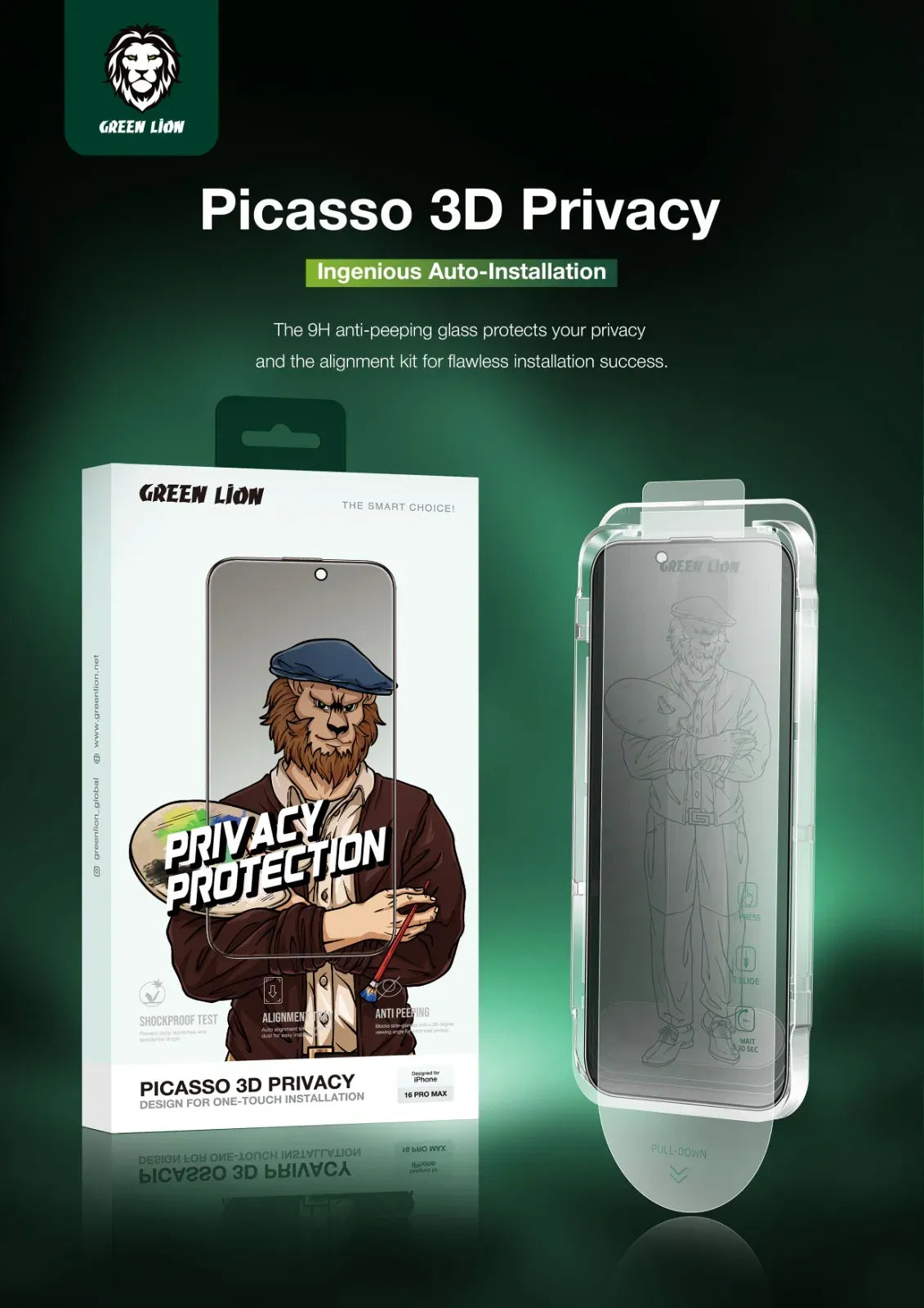 Green Lion Picasso 3 DGlass With Alignment Tray - Black Edge/Privacy – image 7