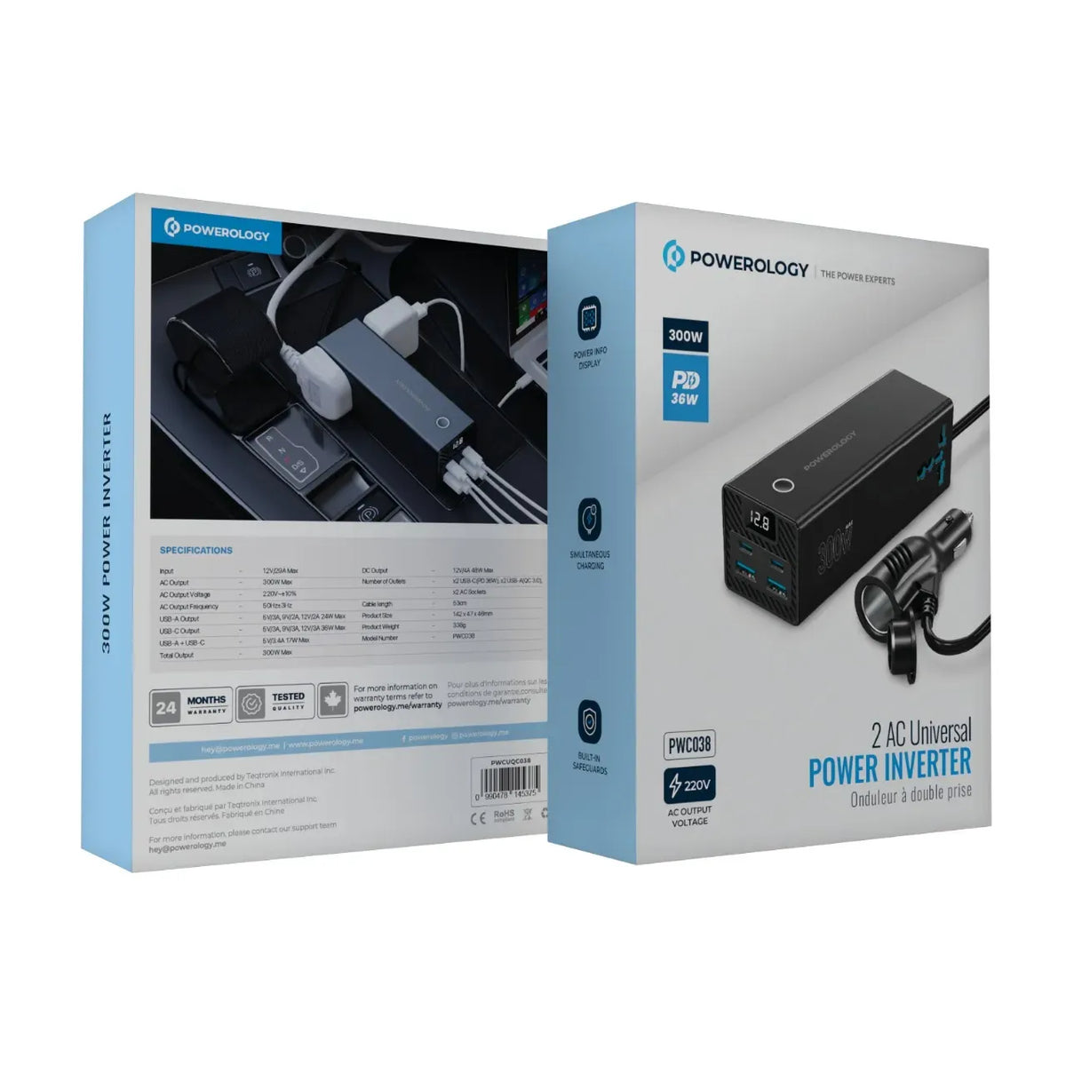 Powerology 2ac Universal 300w Power Inverter PD 36w Black – image 4
