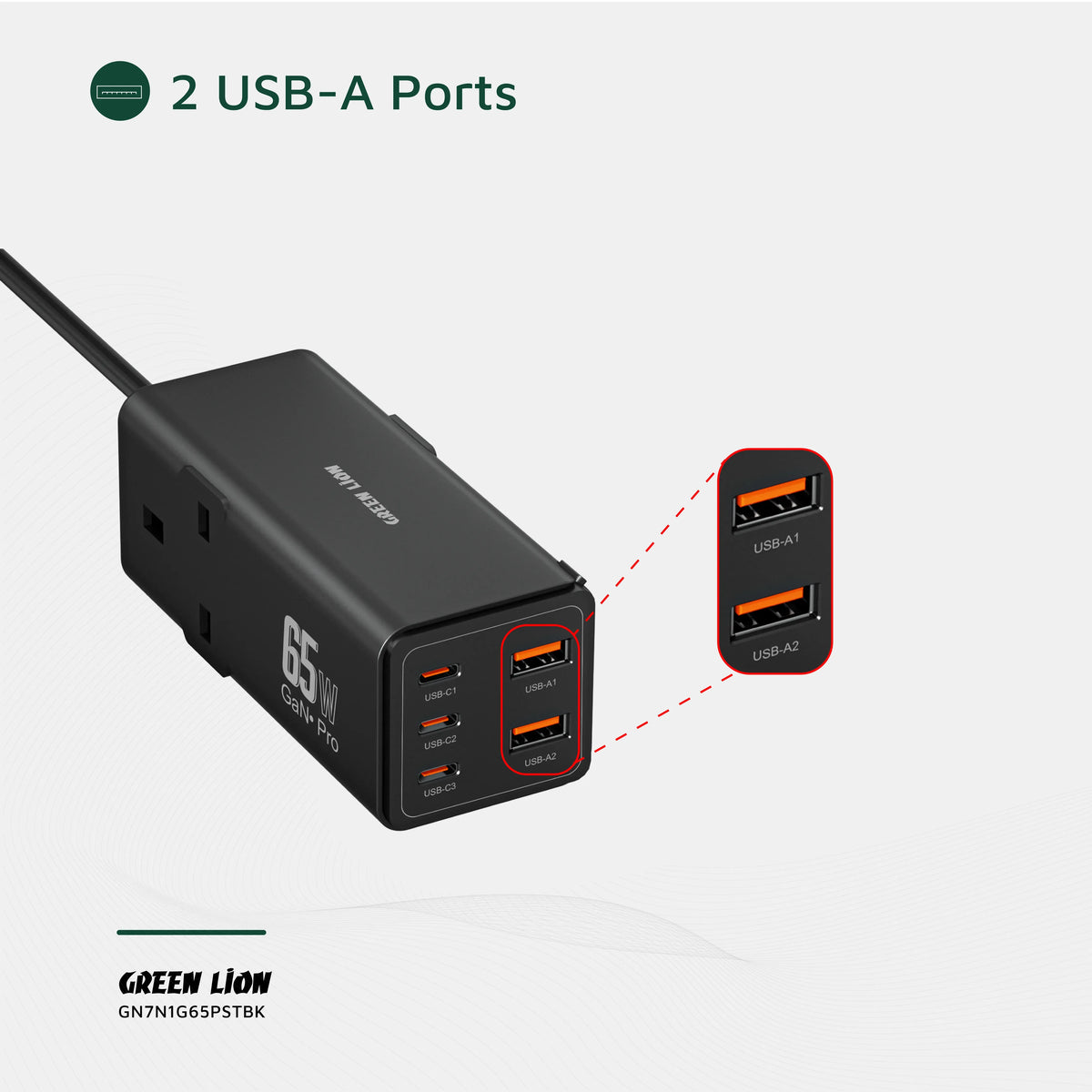 Green Lion 7 in 1 Gan 65w Power Strip Black – image 8