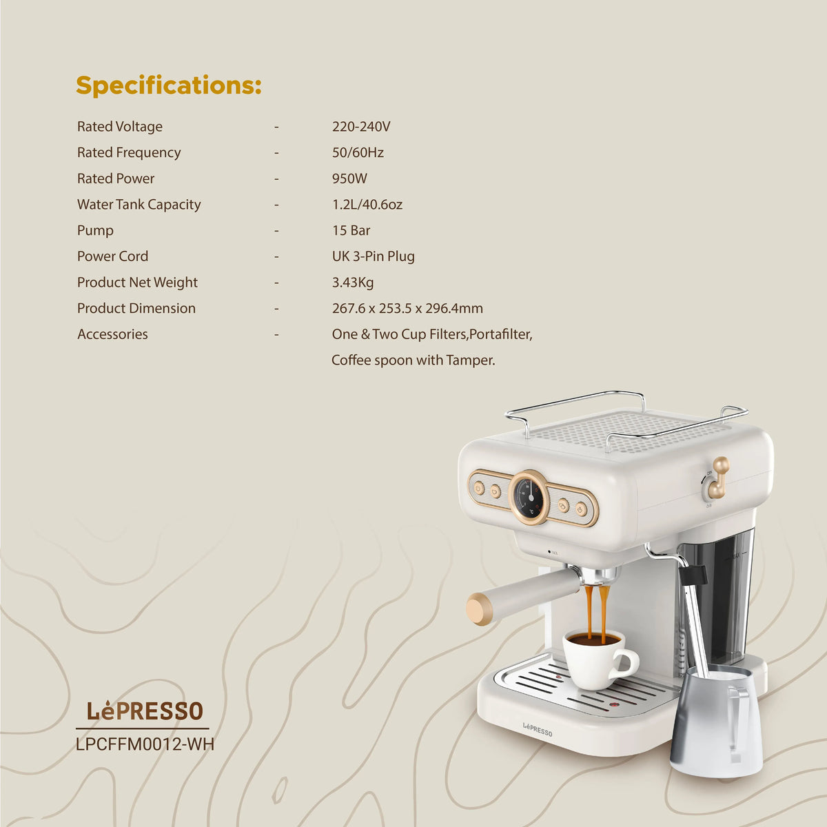 LePresso Retro Espresso Machine Boiler Gauge And Milk Steamer - White – image 5