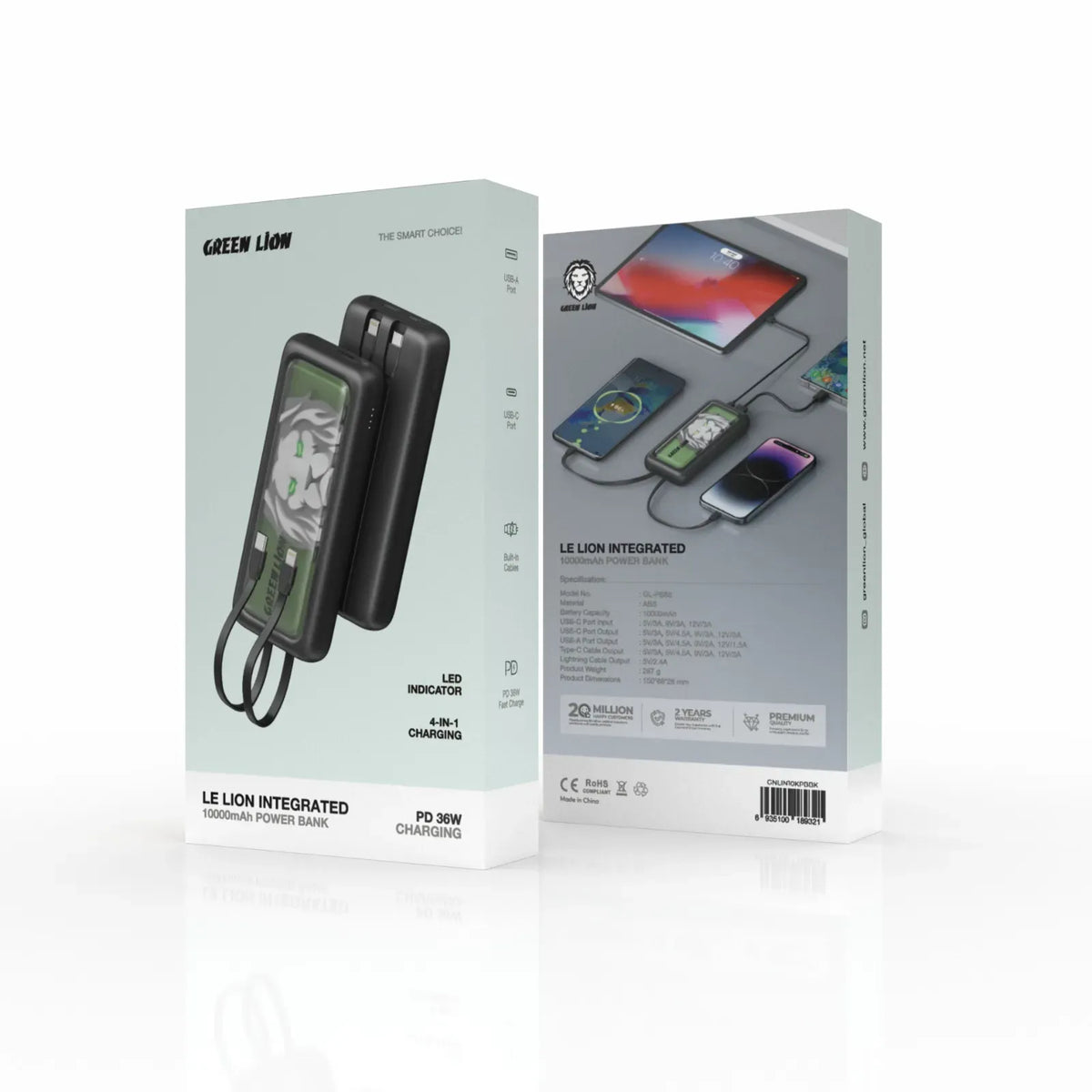 Green Lion Le Lion Integrated 10000mAh Power Bank Black – image 3