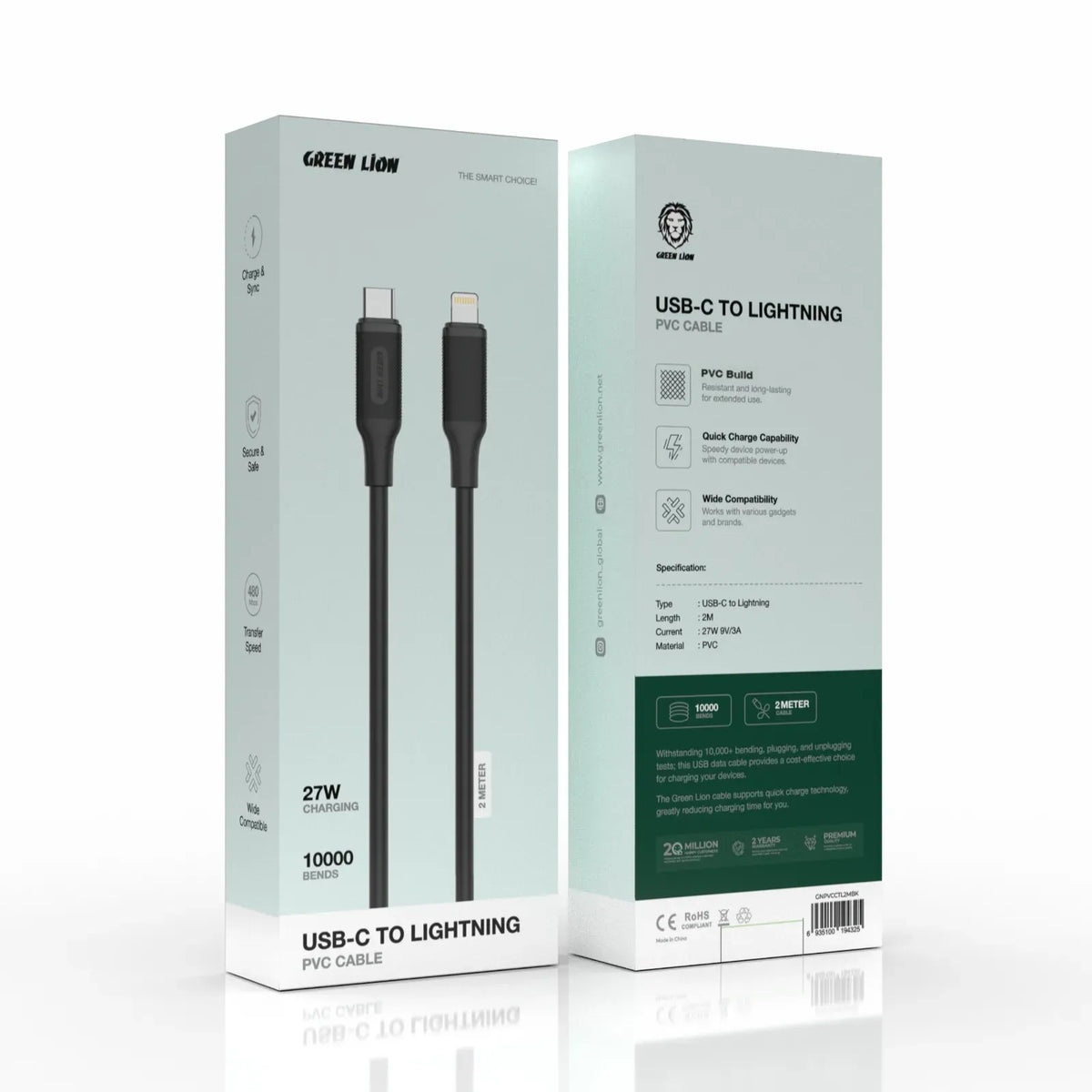 Green Lion USB C to Lightning Pvc Cable 2m Black – image 3