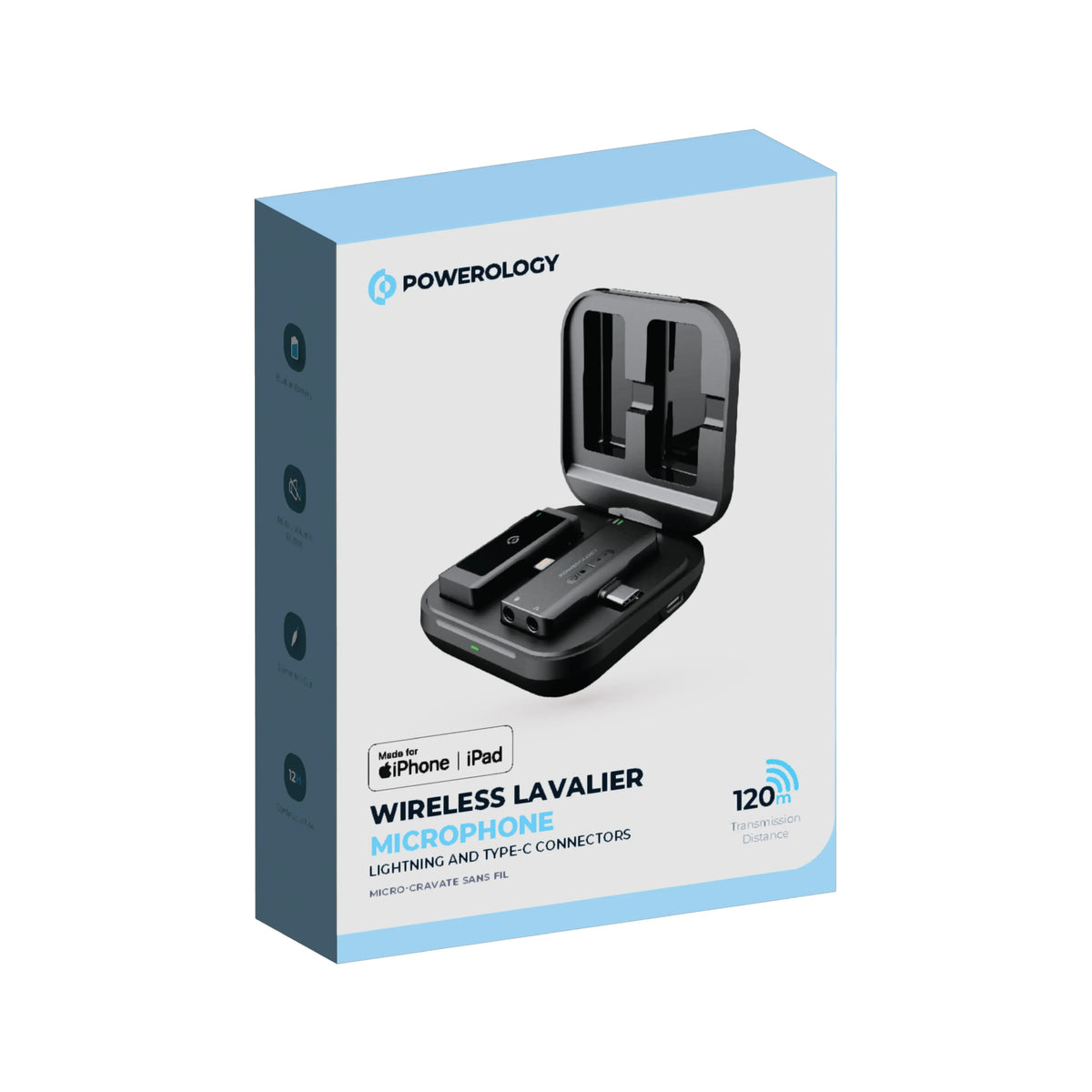 Powerology Mfi Dual Connector Wireless Lavalier Microphone X1 Mic 1000mAh Black – image 16