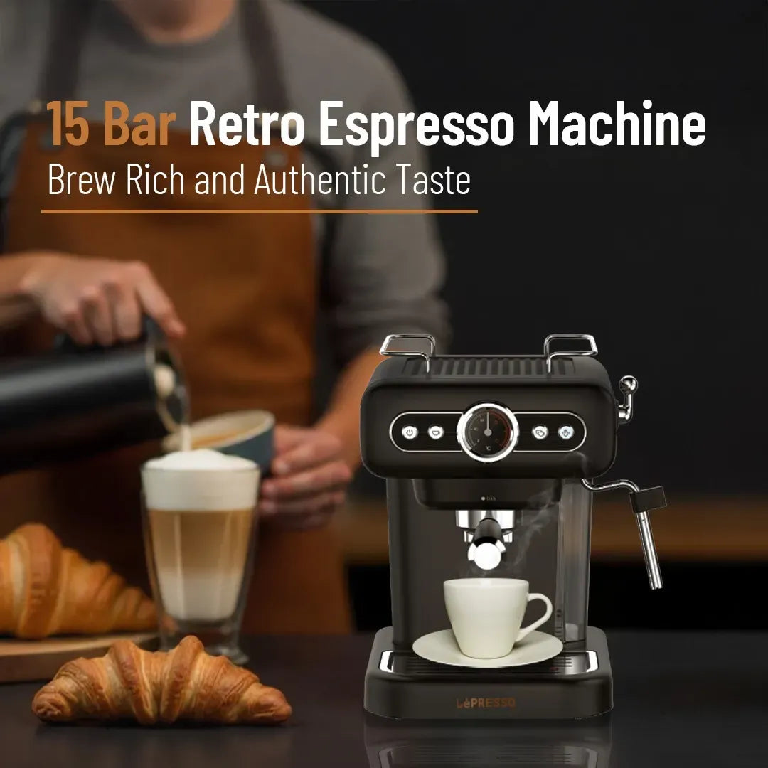 LePresso Retro Espresso Machine Boiler Gauge And Milk Steamer - Black – image 15