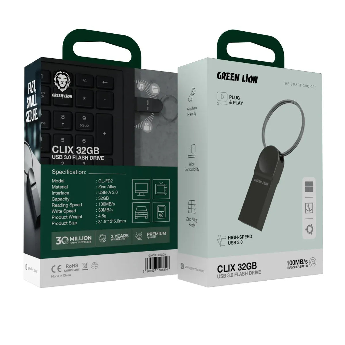 Green Lion CLIX 32 GBUSB 3.0 Flash Drive - Gray – image 3
