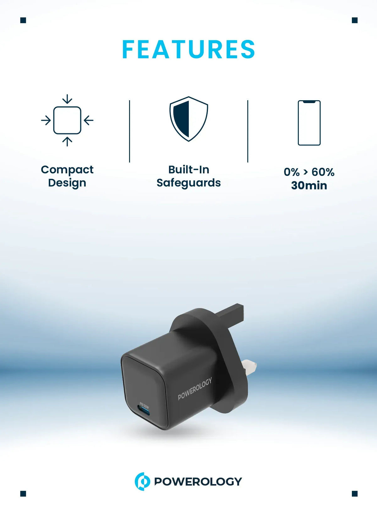 Powerology 35w Single Port Type C Gan Charger with Uk Plug Black – image 13