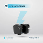 Powerology 100 W Triple PDGa N Charger +1 QC 3.0 World Travel Kit - Black