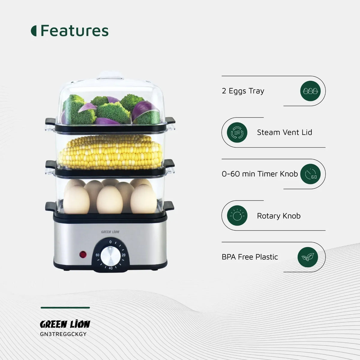 Green Lion 3-Tier Egg Cooker 500 W - Gray – image 16