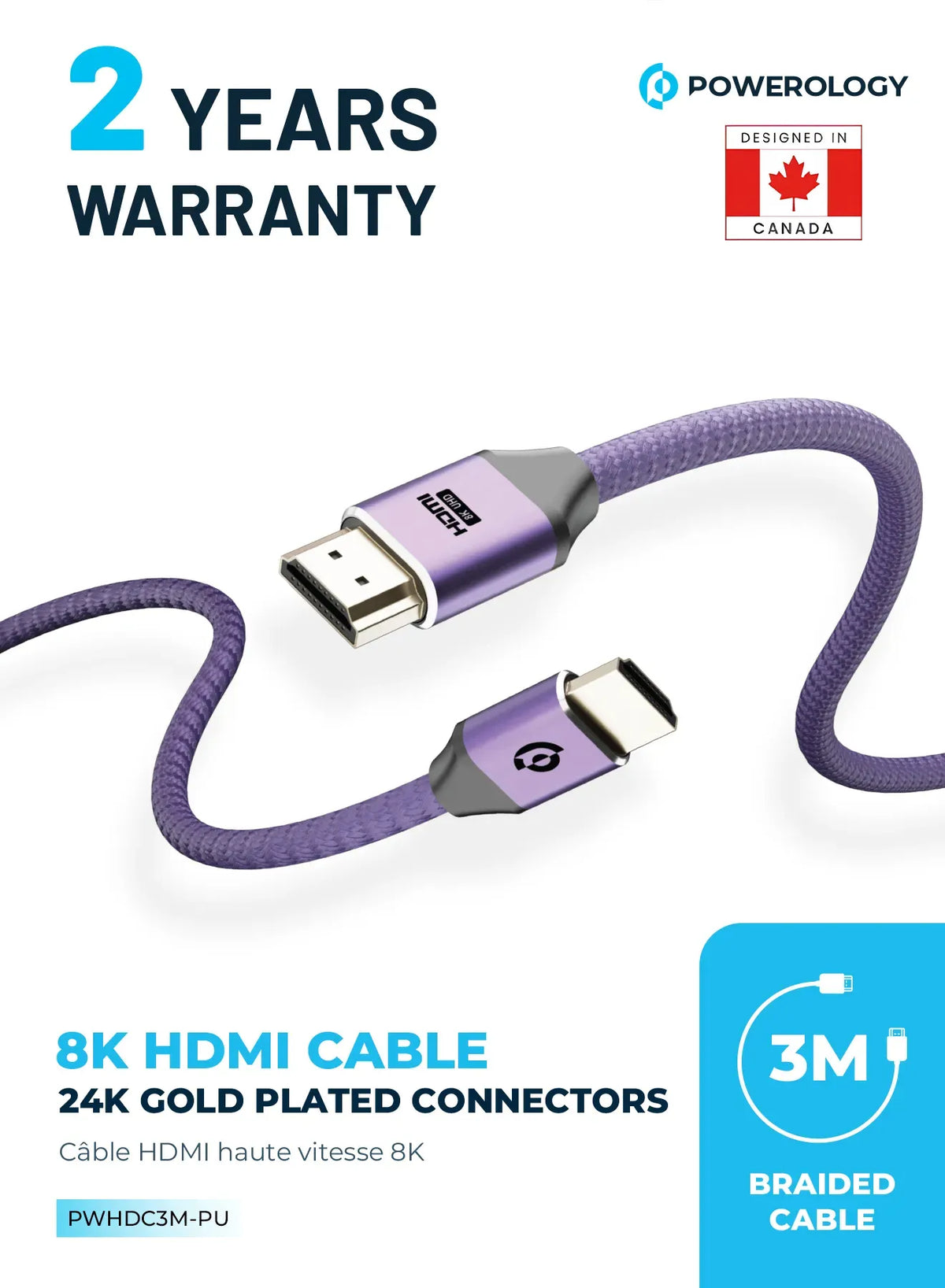Powerology 8 KHDMI Braided Cable 3 M - Purple – image 2