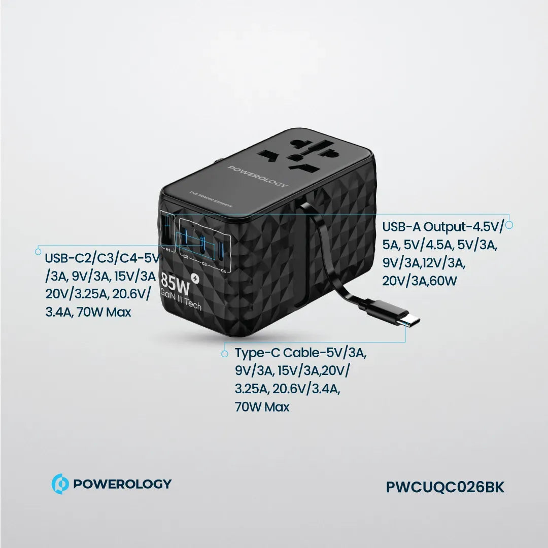 Powerology Universal Ga N 85 W Super Charger Retractable Type-C Cable - Black – image 10