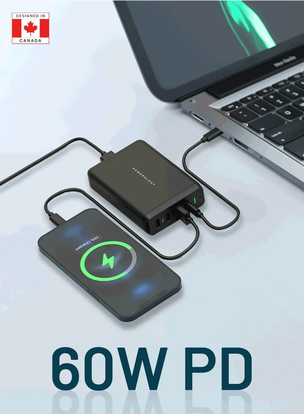 Powerology 4-Output 75 W Quick Charge Power Terminal Simultaneous Fast-Charging for Laptopsand Phone - Black – image 2