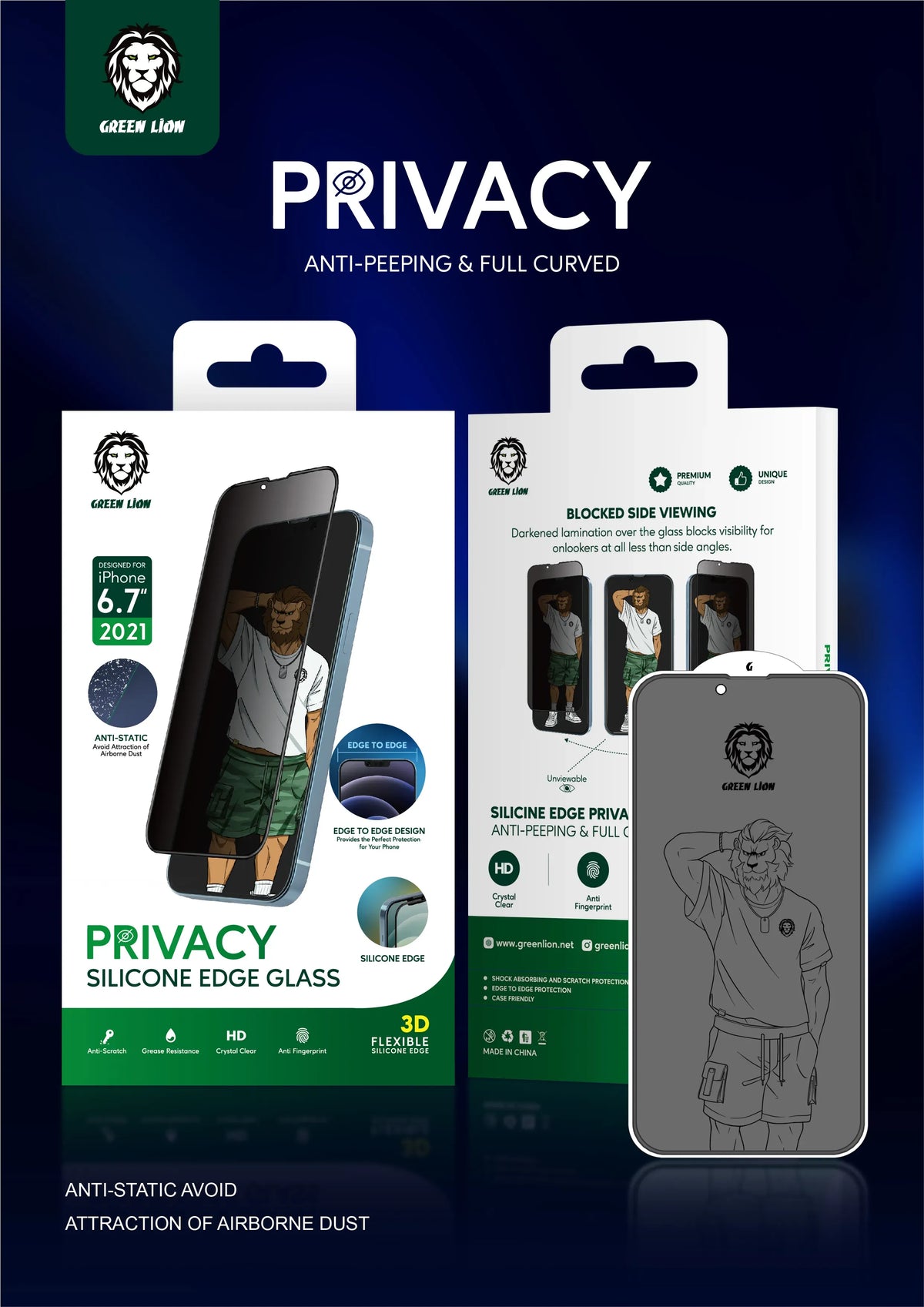 Green Lion 3 DSilicone Plus Screen Protector - Black Edge/Privacy