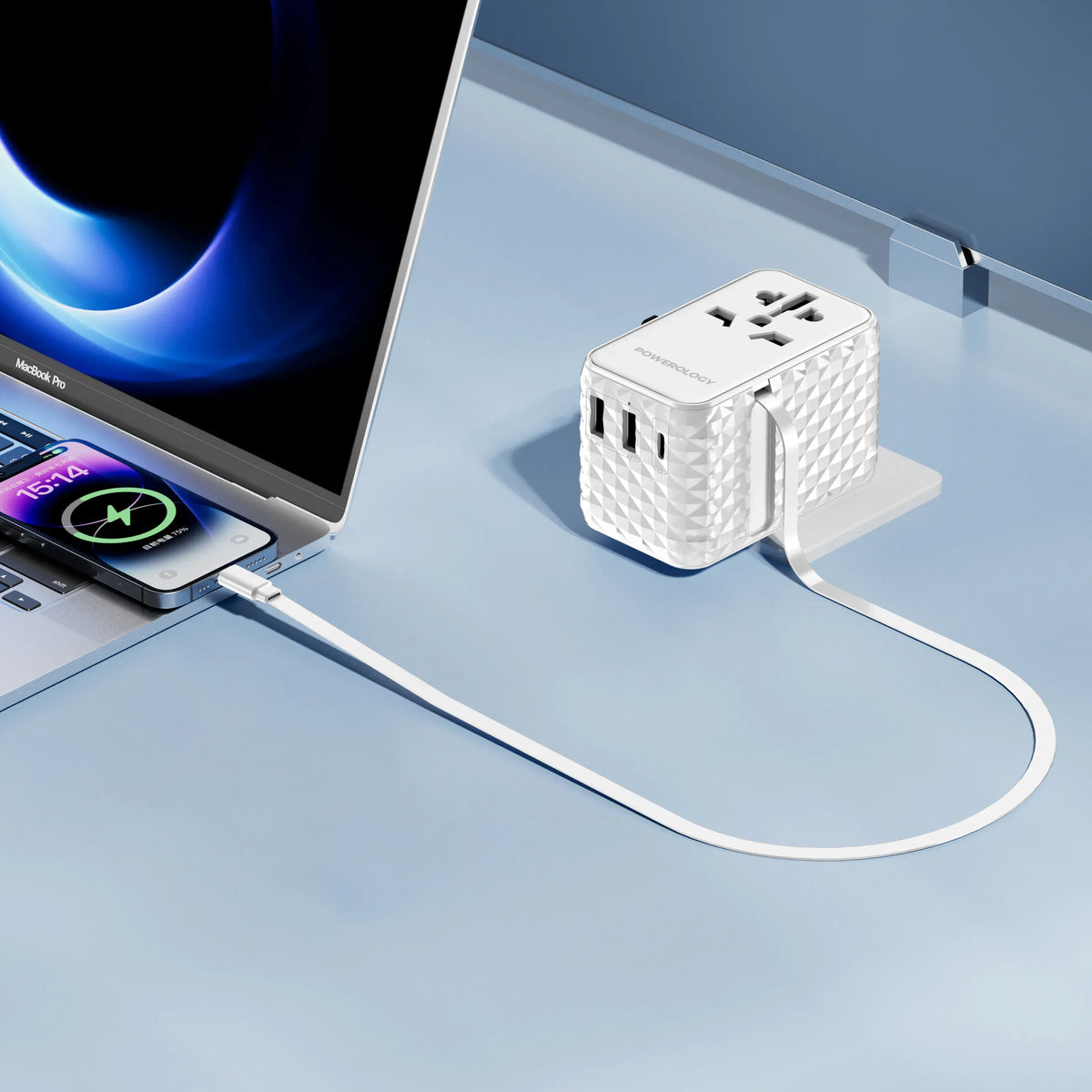 Powerology Ga N 20 W PDUniversal Adapter Retractable Type-CCable - White – image 7