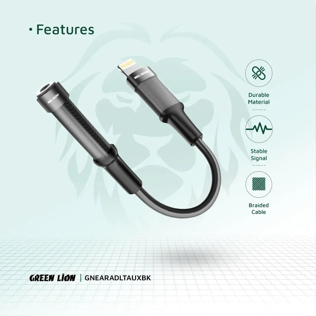 Green Lion Earphone Adapter Lightning to 3 5 Aux 12cm Black – image 7