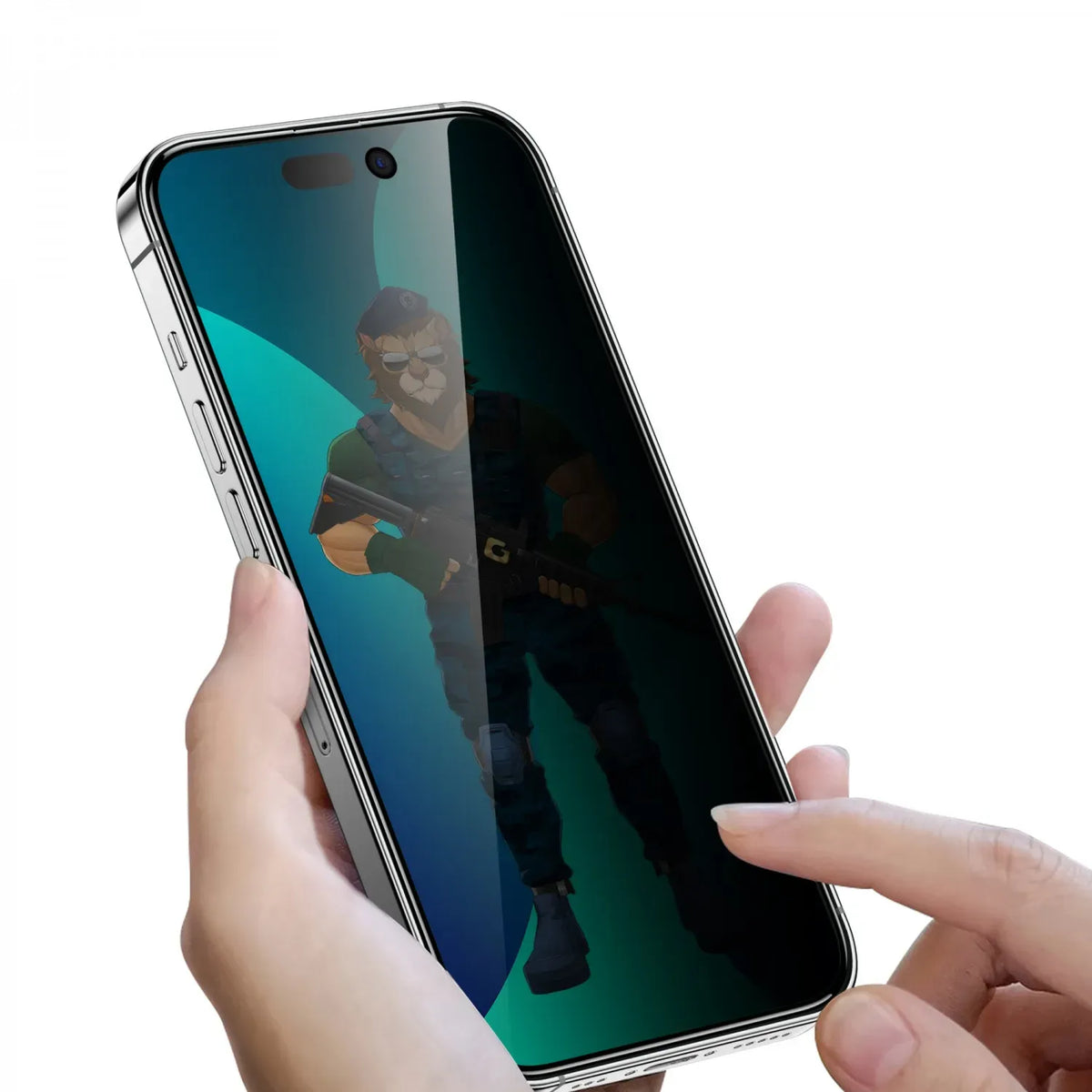 Green Lion 3d Pet Privacy Glass Screen Protector for Iphone 14 Pro Black Edge Privacy – image 4
