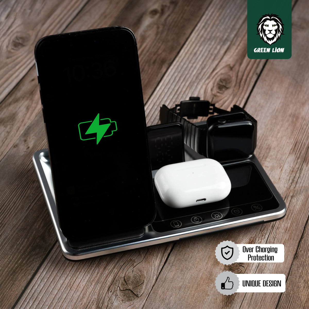 Green Lion 4 in 1 Wireless Charging Station Gray – image 12