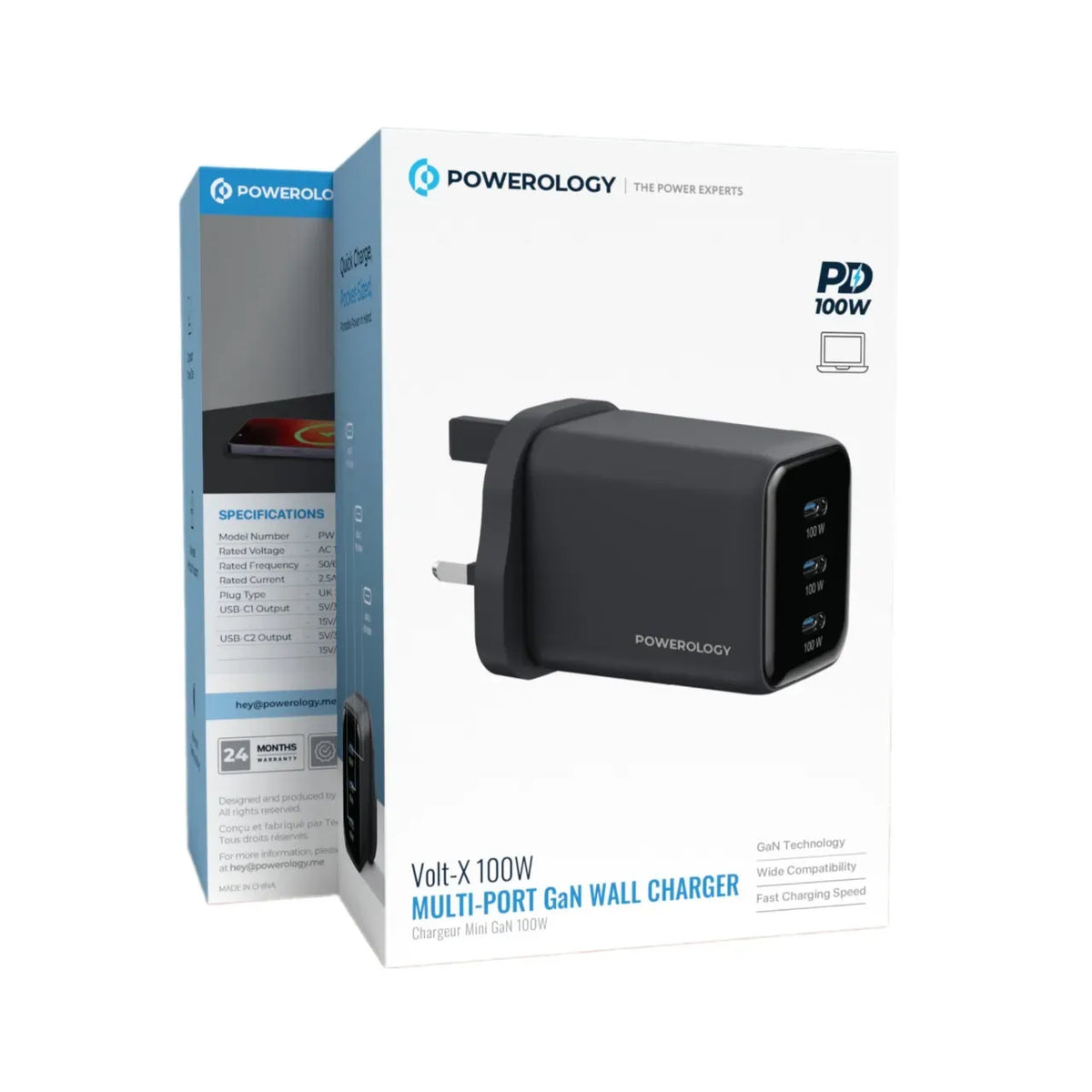 Powerology Volt X 100w Multi Port Gan Wall Charger Black – image 6
