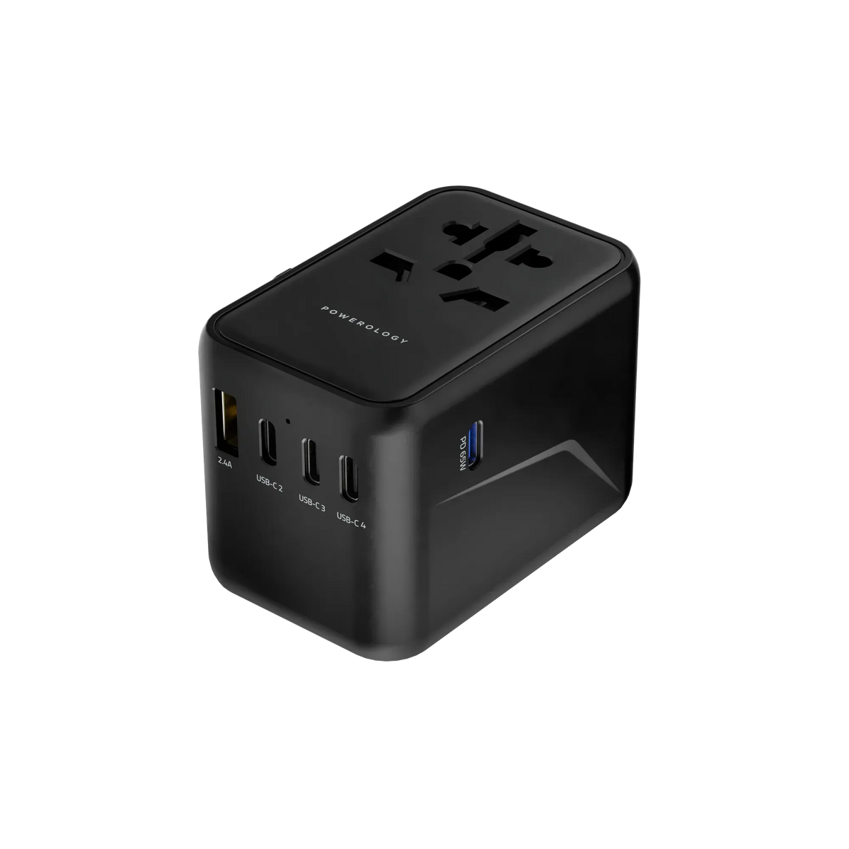 Powerology Universal Multi-Port Travel Adapter With 4 Type-C - Grey